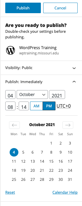schedule publish options