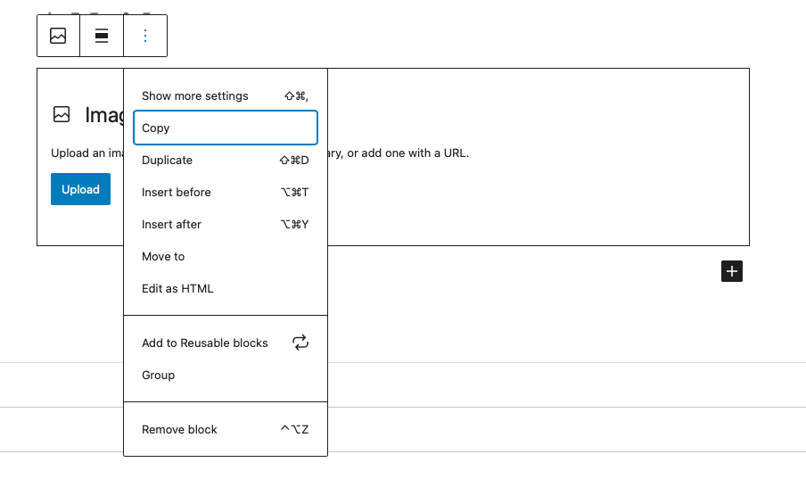 block settings toolbar