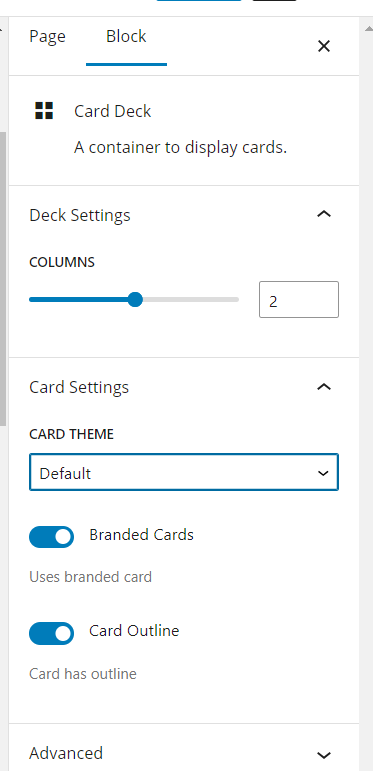 screenshot of card deck menu options
