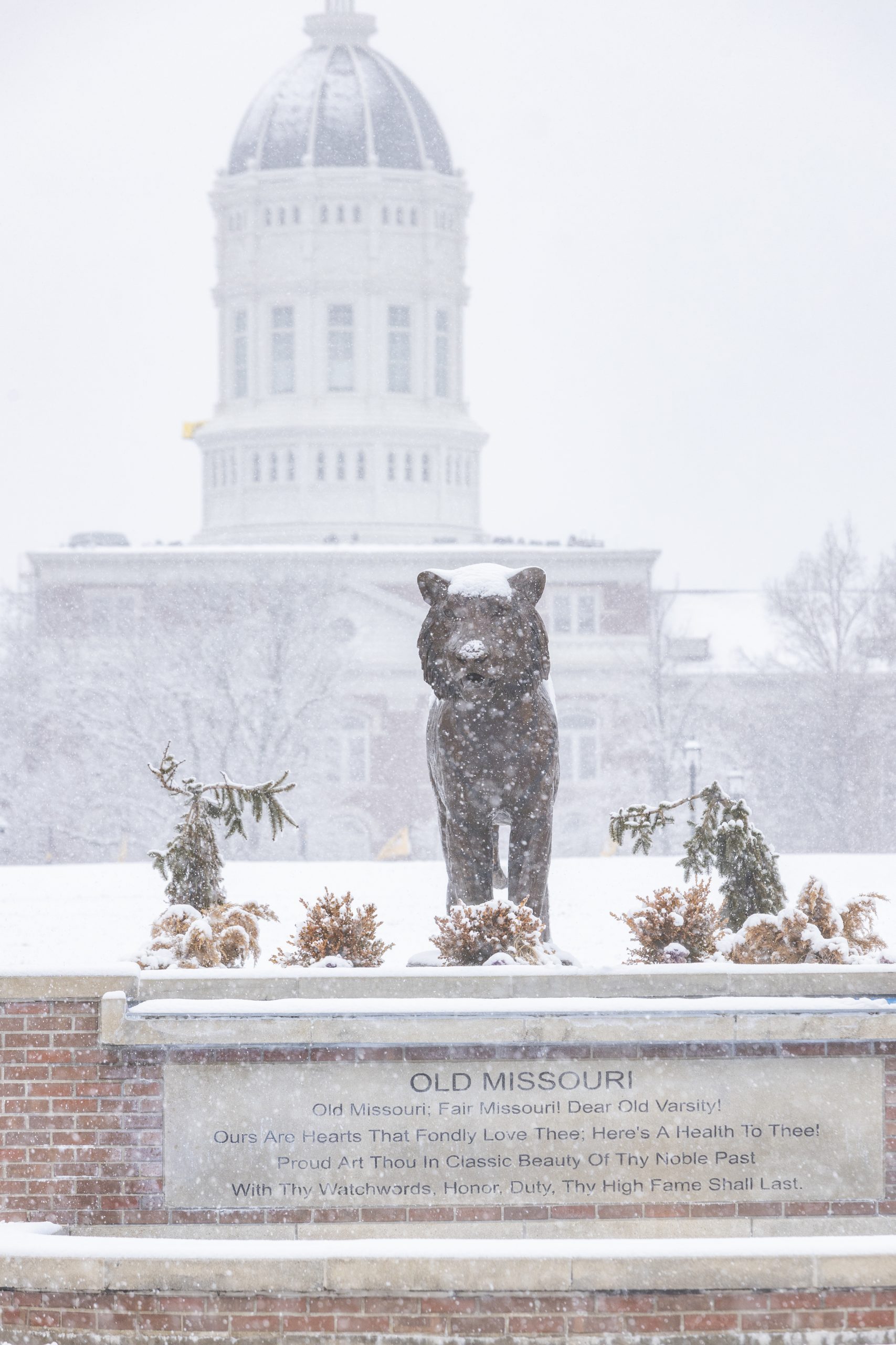 University of Missouri campus, covered in snow.