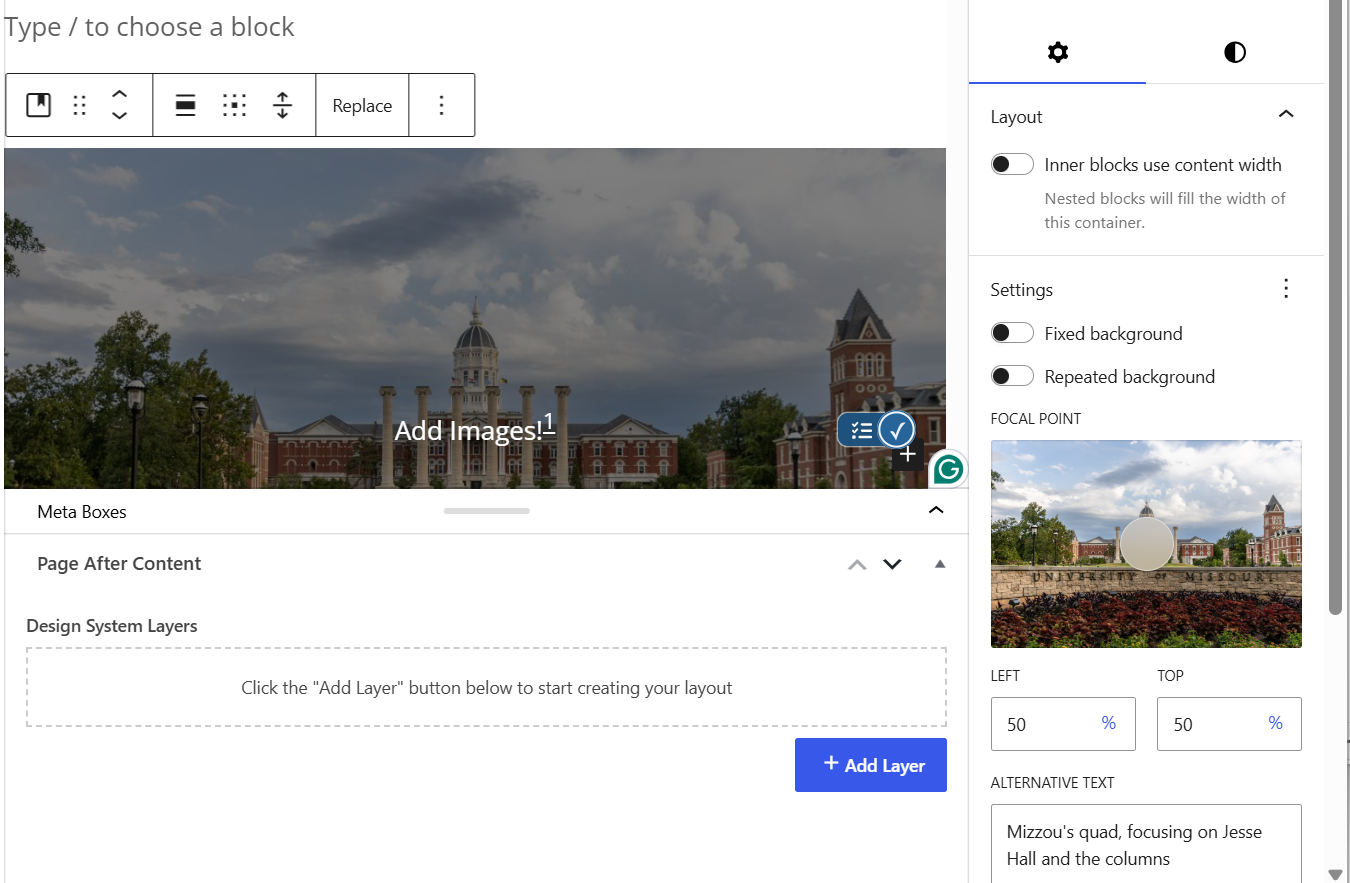 Screenshot of block settings sidebar menu in WordPress block editor