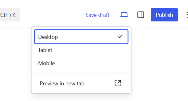 Screenshot of preview options in WordPress editor