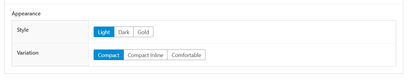 screenshot of style variants in WordPress editor